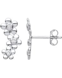 Jewelco London - 925 Sterling Cz Trilogy Daisy Flower Cluster Drop Earrings - Lyst