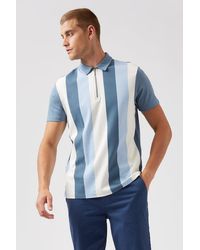 Burton - Blue Vertical Stripe Zip Polo - Lyst