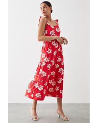 Dorothy Perkins - Red Floral Tie Shoulder Midi Dress - Lyst
