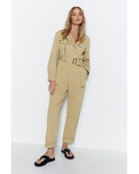 Warehouse - Petite Twill High Neck Belted Utility Boilersuit - Lyst