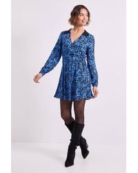 Dorothy Perkins - Floral Lace Collar Detail Wrap Printed Mini Dress - Lyst