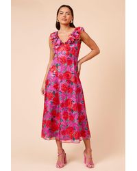 Dorothy Perkins - Dp Luxe Printed Jacquard Chiffon Ruffle Front Sleeveless Midi Dress - Lyst