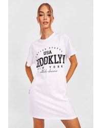Boohoo - Brooklyn Slogan Print Oversized T-shirt Dress - Lyst
