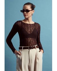 Dilvin - Slim Fit Lace Boat Neck Blouse - Lyst