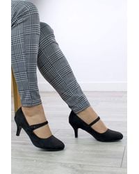 AJVANI - Mid Heel Elastic Strap Mary Jane Court Shoes - Lyst
