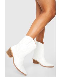 Boohoo - Wide Width Stitch Detail Ankle Cowboy Boots Pu - Lyst