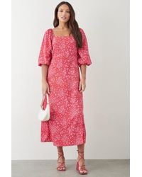 Dorothy Perkins - Tall Pink Floral Square Neck Midi Dress - Lyst