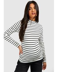 Boohoo - Maternity Roll Neck Striped Long Sleeve T-shirt - Lyst
