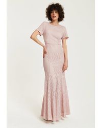 Liquorish - Light Pink Lace Maxi Dress With Open Back Detail - Lyst