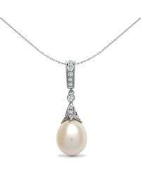 Jewelco London - 18ct White Gold 0.25ct Diamond Pearl Pearl Full Moon Drop Pendant - 18p151 - Lyst