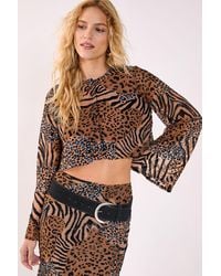 Nasty Gal - Mixed Animal Devore Button Through Flared Sleeve Top - Lyst
