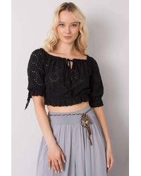 Love Lace - Openwork Tie Front Short Sleeve Blouse - Lyst
