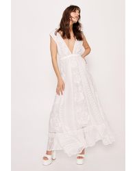 Nasty Gal - Bridal Embroidery Lace Plunge Maxi Dress - Lyst