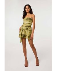 Pink Vanilla - Multi Bandeau Mesh Printed Tie Front Mini Dress - Lyst
