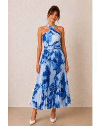 Style Cheat - Paige Halter Pleated Belted Dress Floral - Lyst