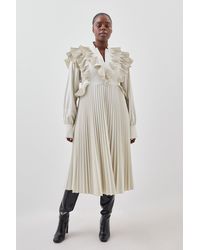 Karen Millen - Plus Size Cotton Pleated Detail Woven Midi Dress - Lyst