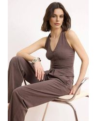 WOVCOR - 2-Piece Halterneck Button Detail Top & Wide Leg Trouser Co-Ord Set - Lyst