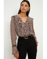Oasis - Floral Double Ruffle Button Front Blouse - Lyst