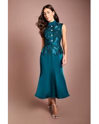Coast - Sleeveless Lace Bodice With Satin Skirt Midi Dress - Lyst