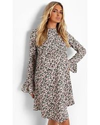 Boohoo - Maternity Long Sleeve Ditsy Frill Smock Dress - Lyst