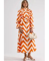 Msn-Collection - Geometric Frilly Maxi Dress With Half Turtleneck - Lyst