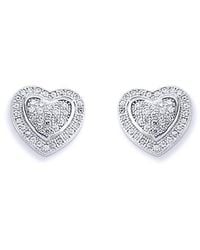Jewelco London - Sterling Cz Love Heart Domed Pillow Stud Earrings - Lyst