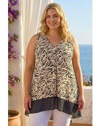 Roman - Curve Animal Print Chiffon Hem Vest Top - Lyst