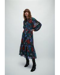 Warehouse - Wh X William Morris Society Mix Print Tie Neck Belted Maxi Dress - Lyst