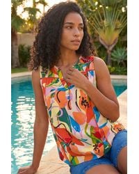 Roman - Abstract Print V-Neck Button Top - Lyst