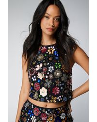 Nasty Gal - Mixed Flower Embellished Shell Top - Lyst