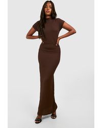 Boohoo - Crinkle High Neck Rouched Maxi Dress - Lyst