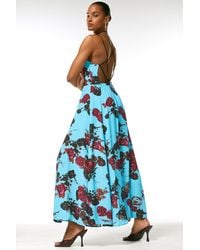 Karen Millen - Strappy Printed Floral Long Dress - Lyst