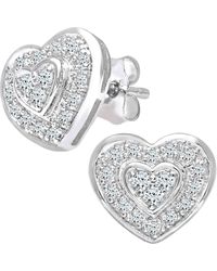 Jewelco London - 9ct White Gold Round 0.4ct Diamond Heart Stud Earrings - Pe0axl3654w - Lyst