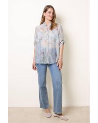 Blue Vanilla - Three Quarter Sleeve Button Up V-Neck Blouse - Lyst
