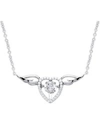 Jewelco London - Silver Cz Love Heart Angel Wings Charm Necklace 15 + 2 Inch - Gvk238 - Lyst