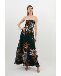 Karen Millen - Premium Embroidered Bandeau Beaded Organdie Woven Maxi Dress - Lyst