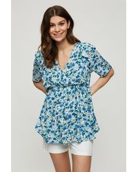 Dorothy Perkins - Maternity Blue Floral V Neck Ruffle Top - Lyst