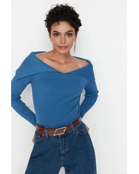 WOVCOR - Carmen Collar Knit Sweater Off-Shoulder Rib Knitted Jumper - Lyst