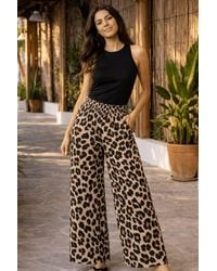 Style Cheat - Leopard Print Shirred Wide-Leg Trousers - Lyst