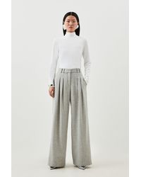 Karen Millen - Petite Tailored Wool Blend Double Faced Wide Leg Trousers - Lyst