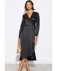 SARTA - Leopard Print Silky Midi Wrap Dress - Lyst