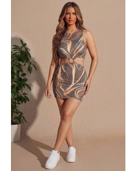 Femme Luxe - Marble Print Cut Out Detail Mini Dress - Lyst