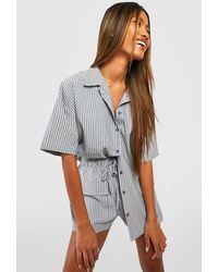 Boohoo - Linen Look Striped Oversized Shirt & Shorts - Lyst