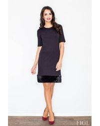 Love Lace - Elegant Stretch Pencil Dress With Faux Fur Hem - Lyst