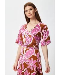 Liquorish - Floral Top With Short Sleeves - Lyst