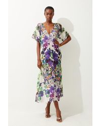 Karen Millen - Exploding Floral Embellished Kimono Sleeve Maxi Beach Dress - Lyst