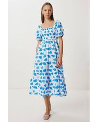 Happiness İstanbul - Frilly Abstract Print A-Line Midi Dress With Square Collar - Lyst