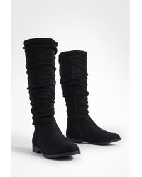 Boohoo - Wide Fit Ruched Knee High Boots - Lyst