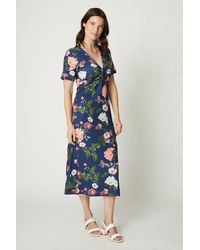 MAINE - Navy Floral Twist Front Short Sleeve Midi Dress - Lyst