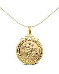 Jewelco London - 9Ct Rope Edge Scroll Top St George Pendant (Full Sov Size) - Lyst